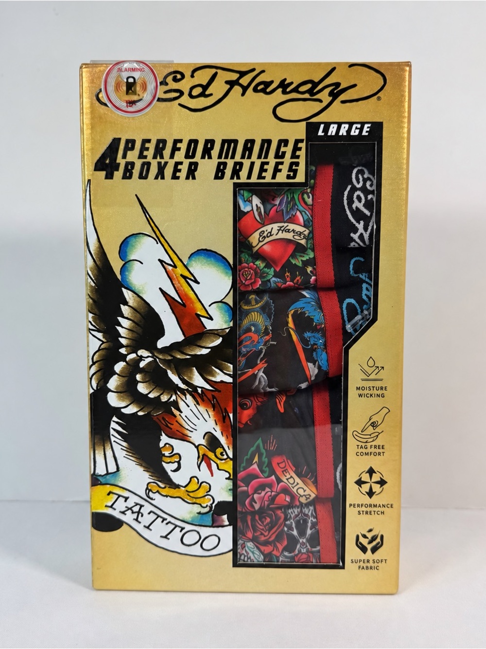 Ed Hardy Performance Boxer Briefs Mens Large 4 Pack Tattoo 360 Stretch Underwear